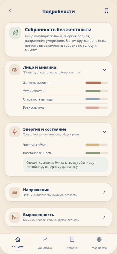 Реальный экран подробностей Senti
