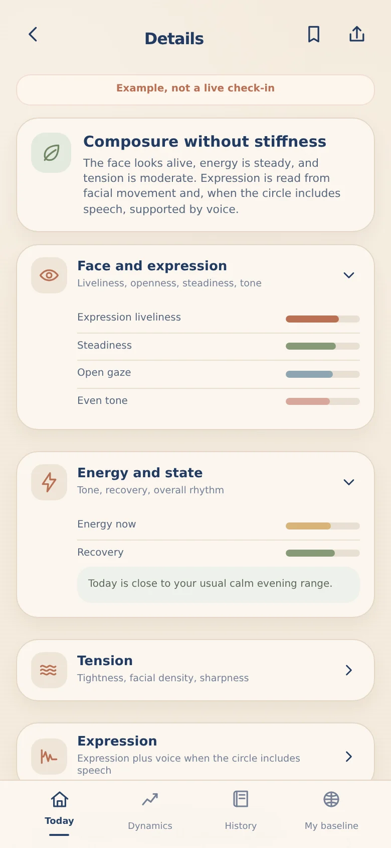 Senti details screen in English